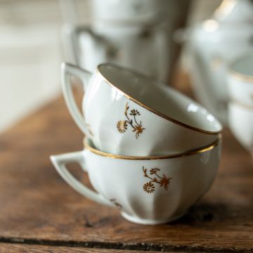 Service à Café En Faïence Taupe - Cafetière + Sucrier + 5 Tasses, Très Bon état